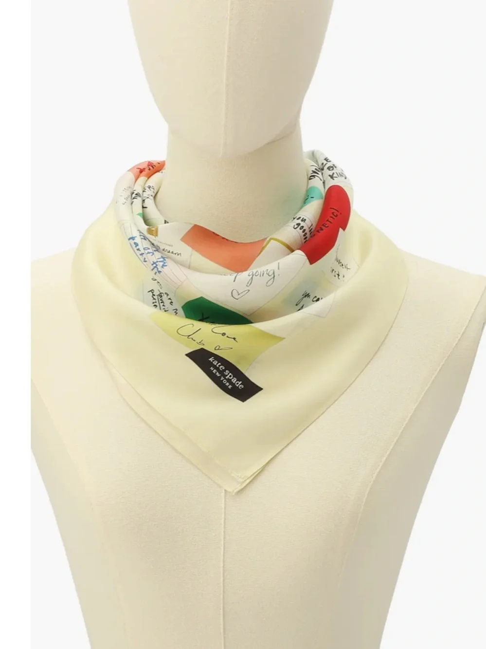 kate spade cream silk neck scarf with multicolor note print